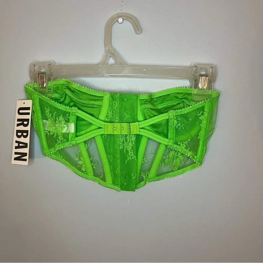 Urban Outfitters Out From Under Firecracker Green Lace Cropped Corset Top S NWT